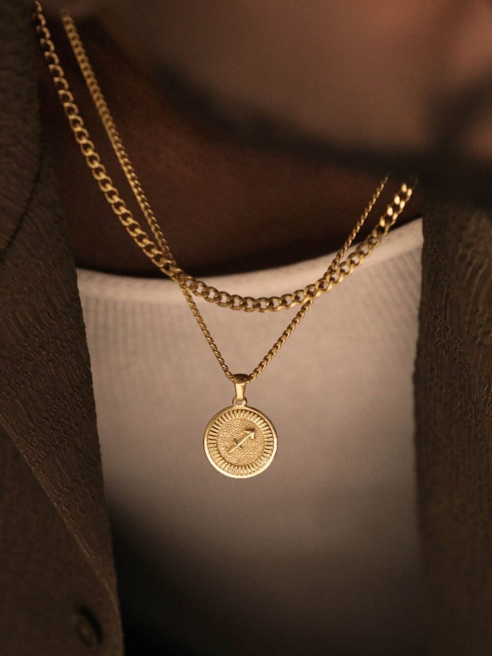 Men's Gold Sagittarius Pendant Necklace Set